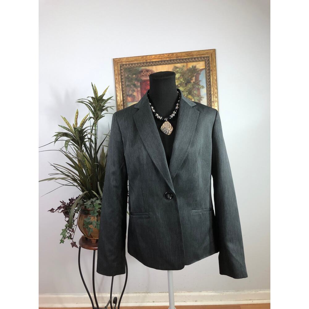 Le Suit Blazer Womens Size 8 Gray One Button Career Work Office Jacket Lined